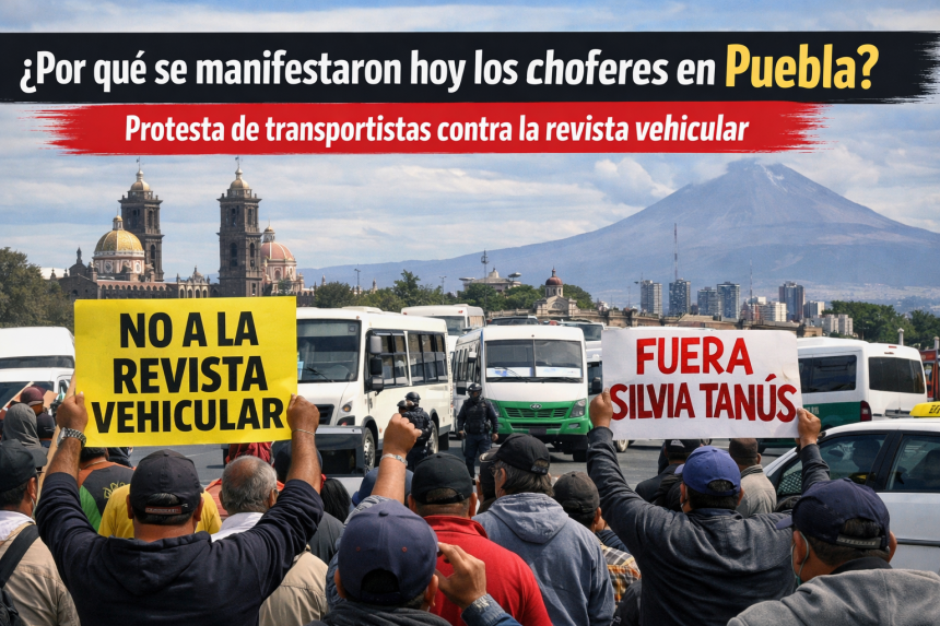 Por qué se manifestaron hoy los choferes en Puebla: Protesta de transportistas por revista vehicular